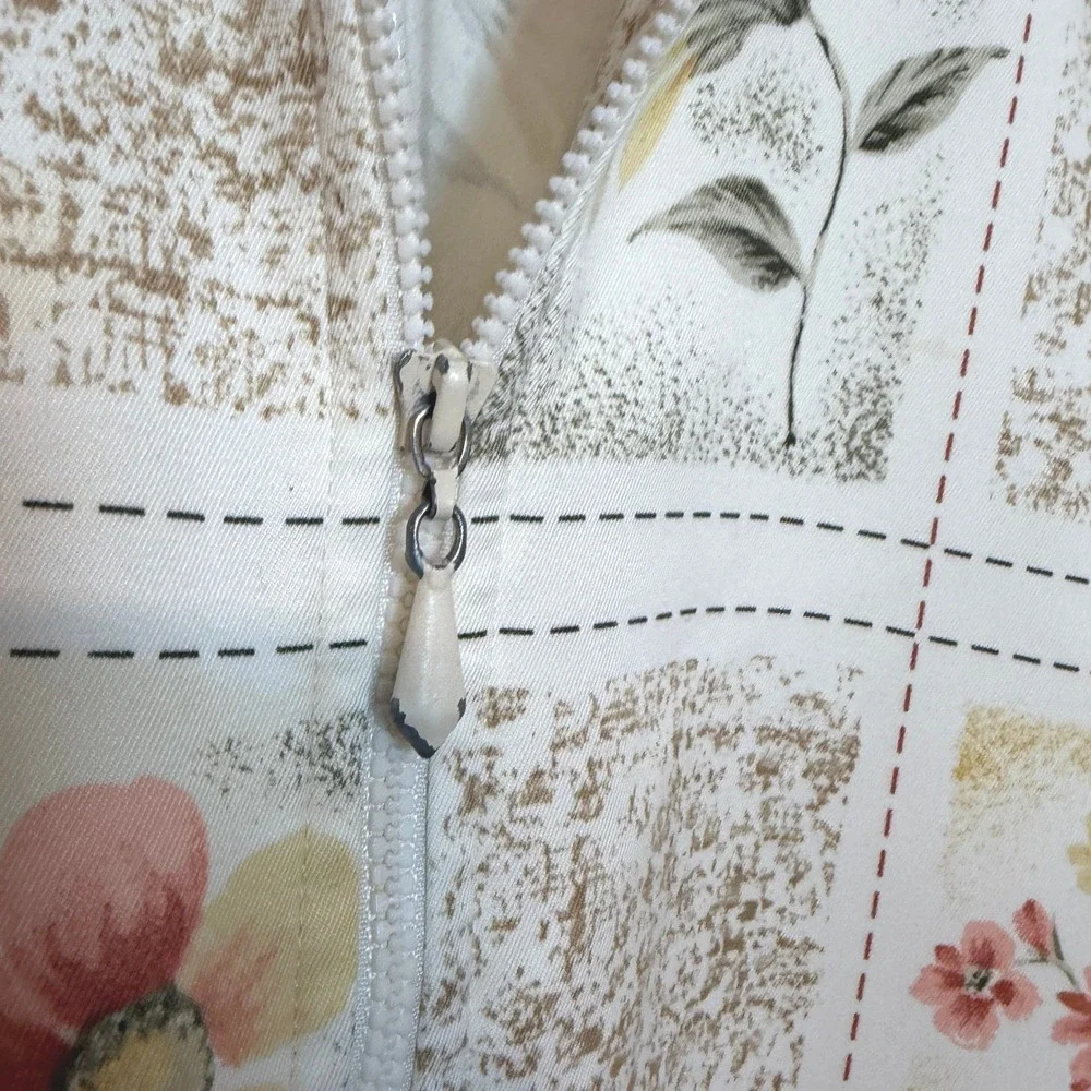 Alfred Dunner Womens 8 M Floral Zip Lightweight Jacket Cream Tan Cottage Grandma